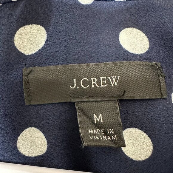 J Crew Polka Dot Blouse M Navy Blue White - Picture 4 of 9